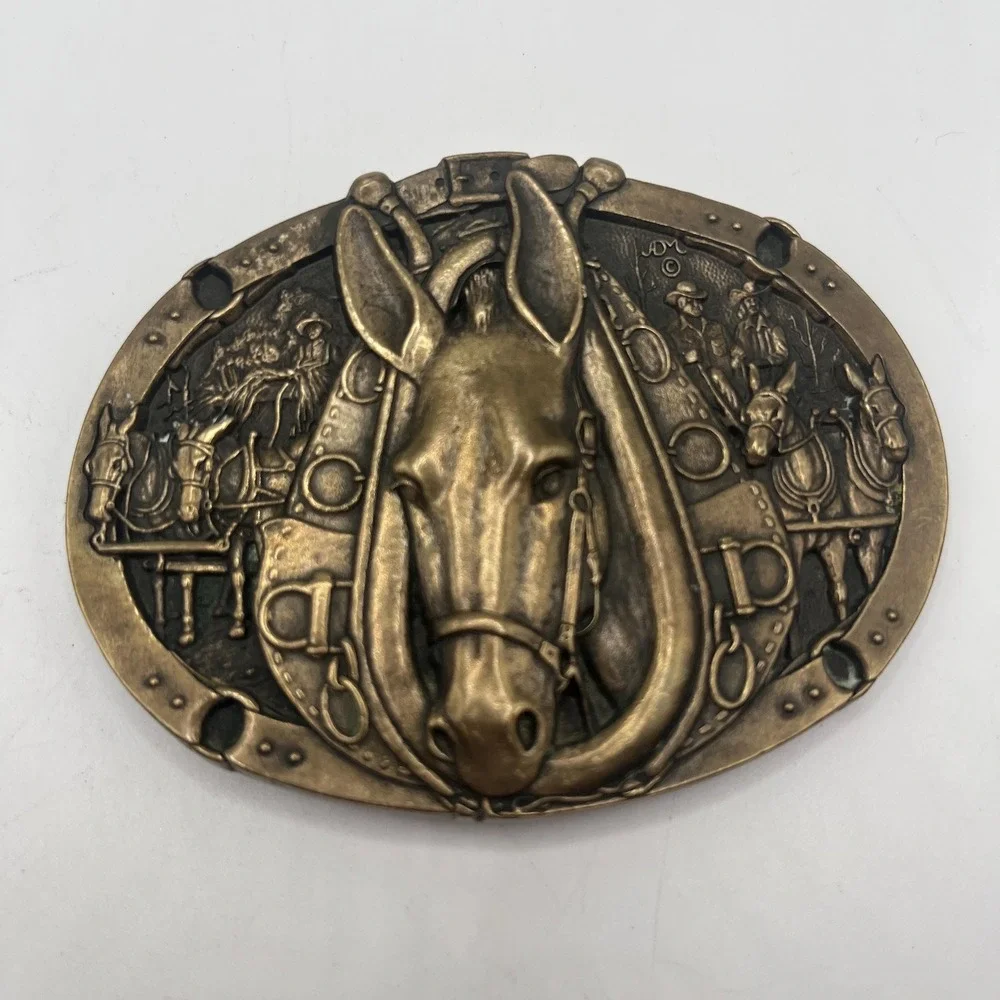 Vintage Solid Brass Award Design Medals Equestrian Horse Theme Belt Buckle